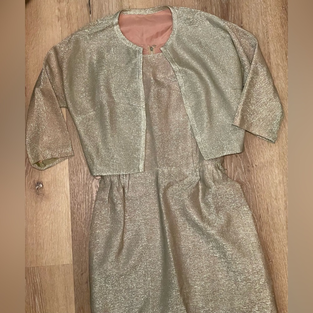 1950’s VTG bombshell Cathy Gray Gold Lurex cocktail Wiggle dress & bolero Set S - Picture 3 of 17